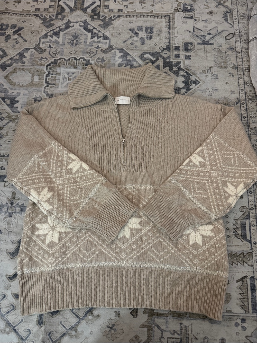 We Norwegians Fair Isle Quarter Zip Sweater Beige Cream Size Small